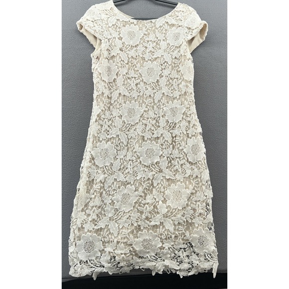 Luxology Dresses & Skirts - Luxology Dress Womens Sz 8 Ivory Lace Midi Cap Sleeve Zip Back